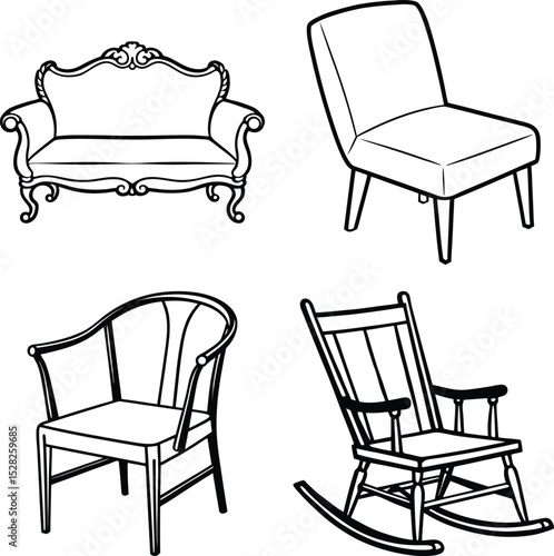 Single Line Drawing of a Modern Boho Chair with Copy Space and Editable Stroke
