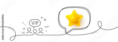 Vip clients line icon. Continuous line with 3d star. Very important person sign. Member club privilege symbol. 3d star in speech bubble. Vip clients single line ribbon. Loop curve pattern. Vector