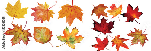 High-quality watercolor seamless pattern featuring vibrant autumn leaves set against a pristine white background. 