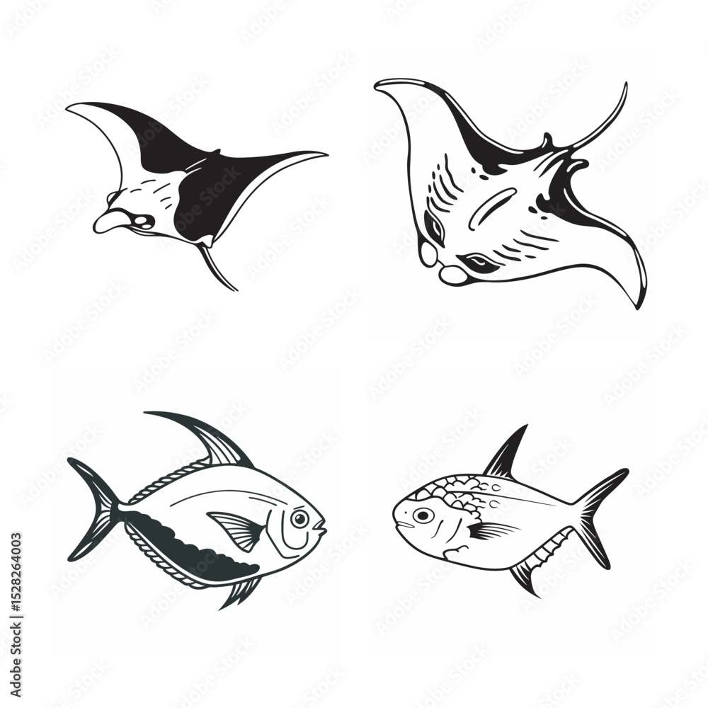 Fototapeta premium line art of marine fish on the white background