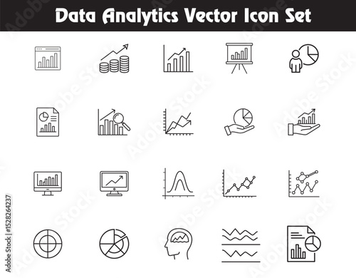 Data Analytics Vector Icon Set: A meticulously crafted collection of data analytics vector icons, designed to represent various concepts, metrics, and processes.