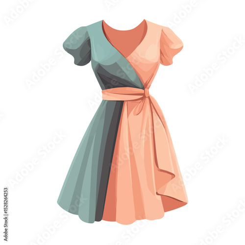 2D flat vector illustration of Wrap Dress, isolated on a white background.