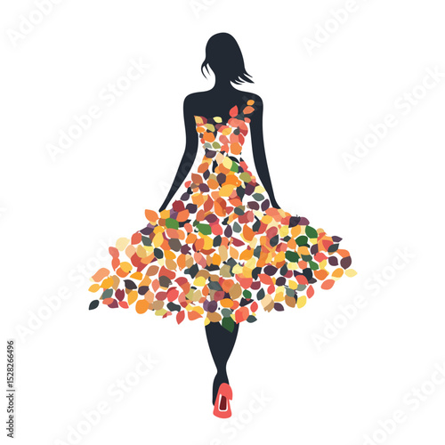 Woman Floral Dress Petals 2D flat vector illustration, isolated on a white background.