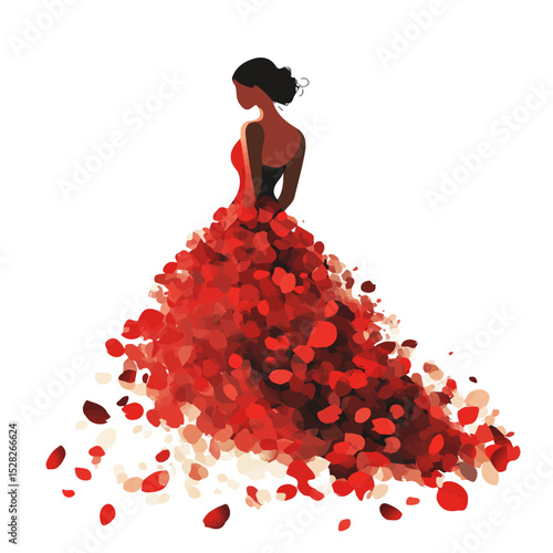 2D flat Woman Floral Dress Petals illustration vector, isolated on a white background.