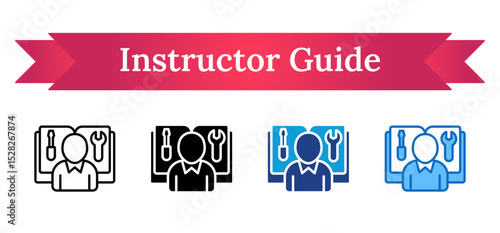 Instructor Guide Multi Style - Person in front of open book with tools indicating guided training by an instructor or mentor