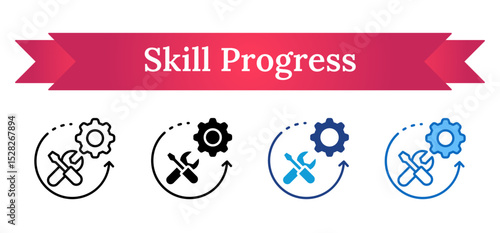 Skill Progress Multi Style - Gear and arrow with wrench symbolizing growth and improvement in trainee technical skills