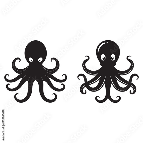 Cute cartoon vector illustration of an octopus couple funny monsters and people icons
