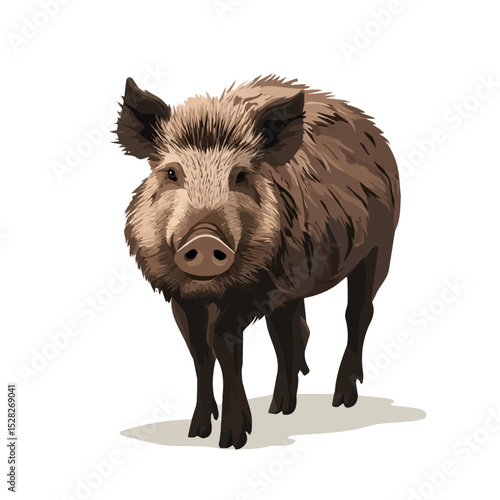 Wild Boar Close Up 2D flat vector illustration, isolated on a white background.