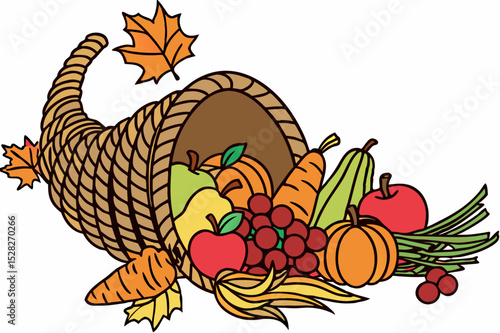 Abundant autumn harvest in a cornucopia