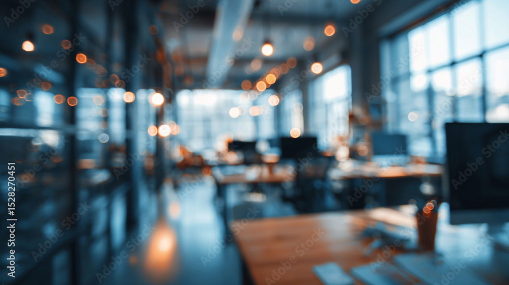 Blurred office background with light bulbs on Blurred office background with light bulbs on