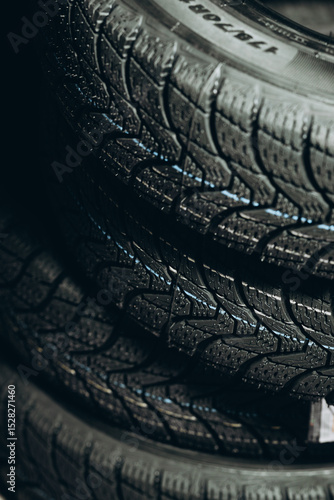  Stacked Car Tires with Tread Pattern