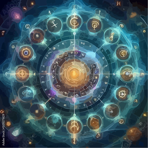 artistic illustration of the esoteric circle of signs 16