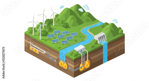 3D Model of Renewable Energy Ecosystem with Hydro and Wind Power