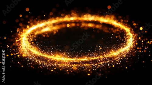 Golden Sparkles Abstract Circular Light Trail on Black Background