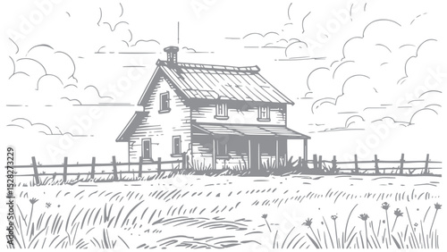 Country side house hand-drawn illustration