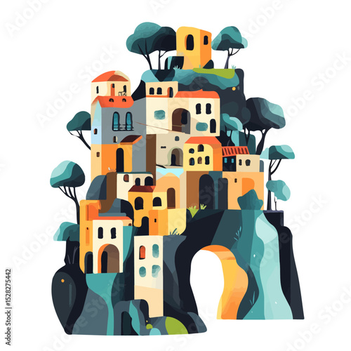 Underground Cities 2D flat vector illustration, isolated on a white background.