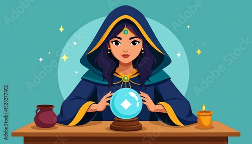 Mystic Woman Gazing Crystal Ball.