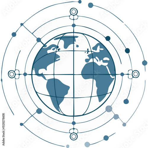 Simple one-line icon of a globe with connection points, symbolizing international business, digital networking, and global communication. Great for IT, tech, and business services visuals.