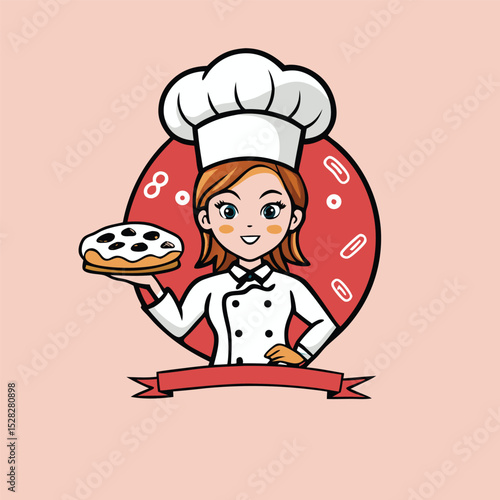 female chef tossing pizza dough cook like vector
