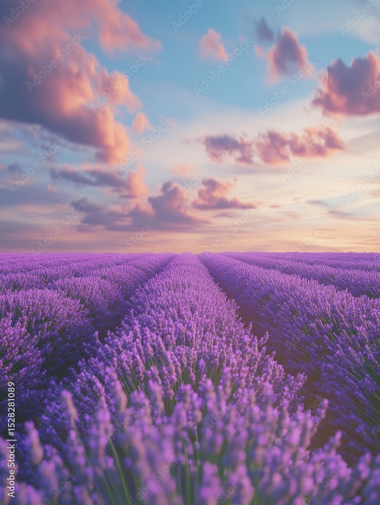 Pastel floral concept. Vast lavender fields stretching under a serene sky, showcasing nature's beauty. Pastel floral concept. Vast lavender fields stretching under a serene sky, showcasing nature's beauty.