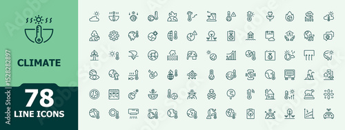 Climate modern icon set. Minimalist icons pack. Earth vector line icon set. Contain linear symbols ecology, environment, earth, global, eco and more.