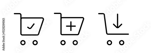 Shopping cart line art icon for apps and websites
, Pixel perfect thin line icon set of shopping car t trolley basket, Vector illustration.