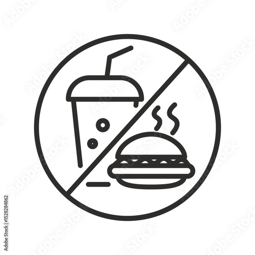 Do not fast food icon. Linear vector illustration. Forbidden eat. Simple symbol. Stop unhealthy nutrition.