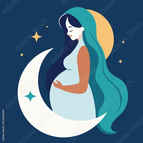 pregnant woman crescent moon symbolic celestial vector