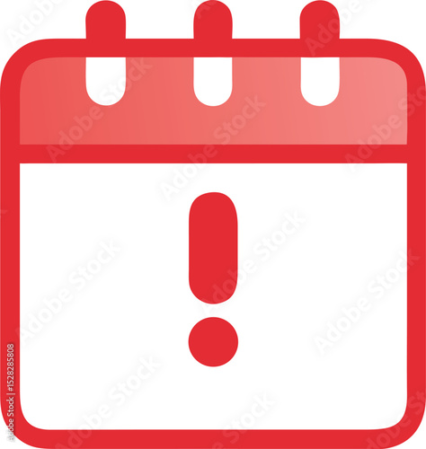 A single isolated flat vector-style icon of a red calendar with an exclamation mark, symbolizing a project deadline or urgent schedule.