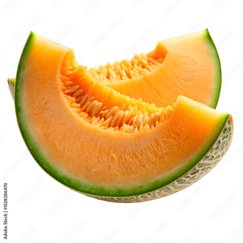 Vibrant cantaloupe segments offering a refreshing visual feast on the transparent background Vibrant cantaloupe segments offering a refreshing visual feast on the transparent background