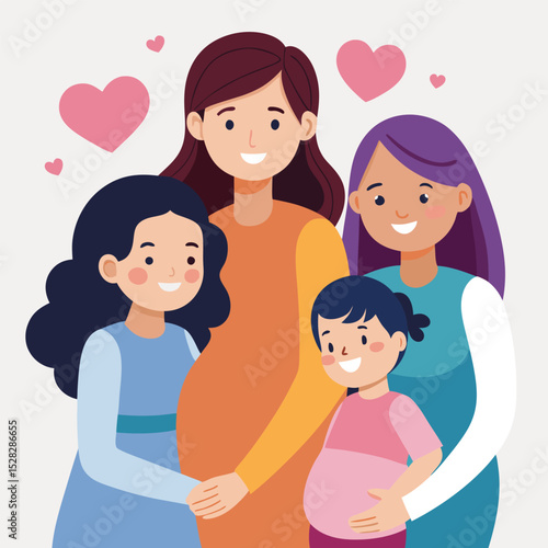 pregnant women moms with kids heartwarming vector
