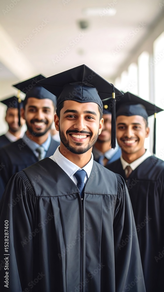 Happy graduates in hallway. Happy graduates in hallway.