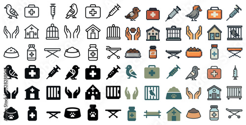 Animal care filled icons set – flat, solid, vet and pet health symbols