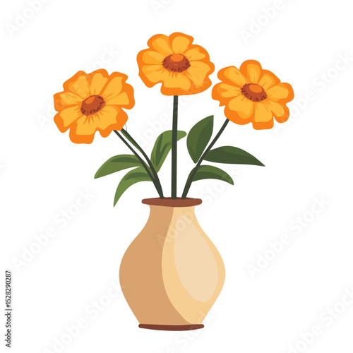 2D flat A Desert Marigold In A Vase illustration vector, isolated on a white background.