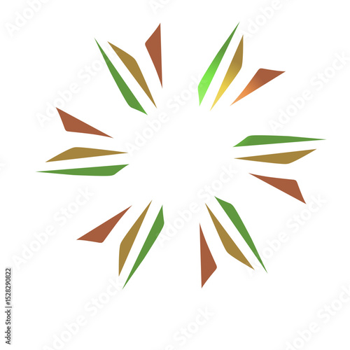 Abstract burst of geometric shapes radiates color from a central void