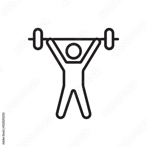 Weightlifter performing overhead barbell press, simple line art