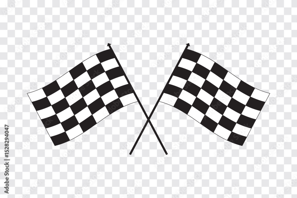 Fototapeta premium Two crossed racing flags. Formula 1 championship, isolated flags. Checkered simple flags. Vector illustration of two sport racing flags.
