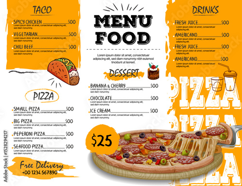 Pizza and desserts restaurant menu template 