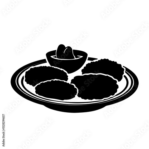 Minimalist black silhouette of kotlet schabowy plate with breaded pork cutlet