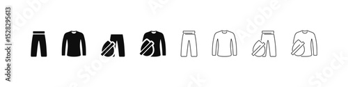 Waterproof clothes icons in flat and outline vector style. Rainwear and outdoor clothing symbol collection