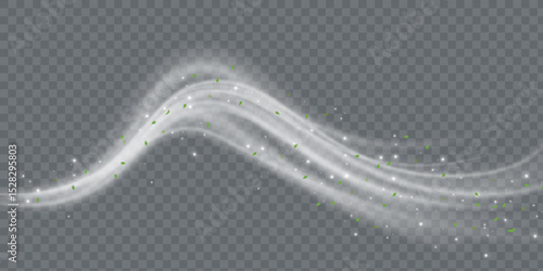 Fresh air flow wind clean breath spiral blue 3d background. Cool air fresh leaf swirl menthol realistic wind