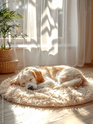 Living room under the sunshine and lazy pet dog