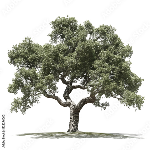 2D flat vector illustration of A Cork Oak Tree, isolated on a white background.