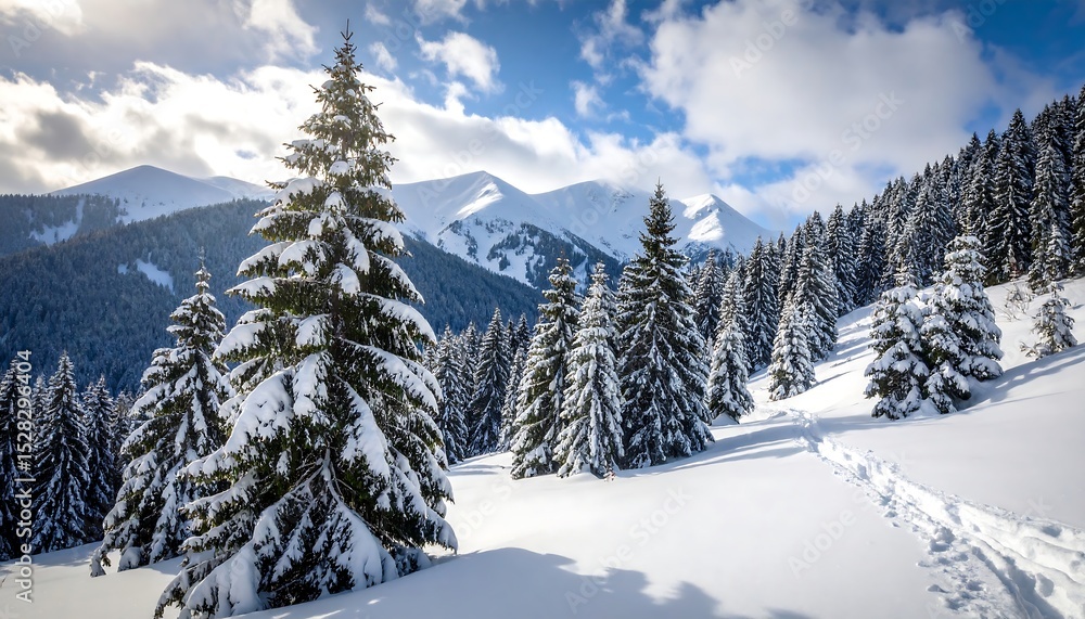 Snowy Mountain Forest Winter Landscape. Snowy Mountain Forest Winter Landscape.