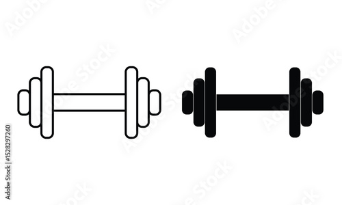 Dumbbell vector icon set. Bodybuilding workout instrument. Gym dumbbell vector icon. Weight training equipment illustration. Body fitness instrument.