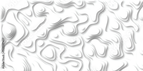 Abstract white topographical paper cutout textured background design with shadows and layering effects for digital art