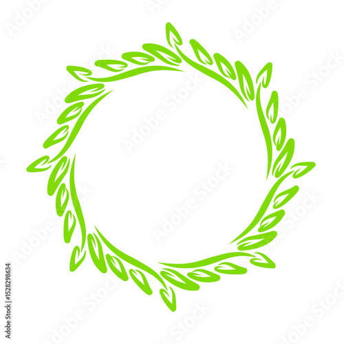 Stylized organic circle wreath frame with verdant foliage on black backdrop