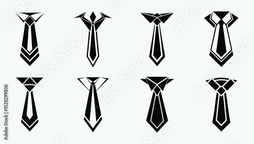  Necktie icon set, black tie silhouette, formal wear vector, business attire symbol, modern tie illustration