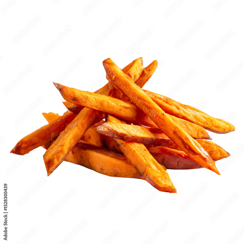 Crispy Sweet Potato Fries Delicious Snack Food, isolated on transparent background, perfect cutout, PNG Crispy Sweet Potato Fries Delicious Snack Food, isolated on transparent background, perfect cutout, PNG