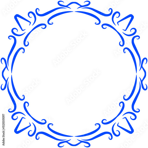 Intricate sapphire scrollwork encircling a void, evocative of antique elegance